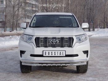 27 999 р. Защита переднего бампера (Ø63 мм c зубами Ø42, нержавейка) SLITKOFF  Toyota Land Cruiser Prado  J150 (2017-2020) 2-ой рестайлинг  с доставкой в г. Майкоп. Увеличить фотографию 3