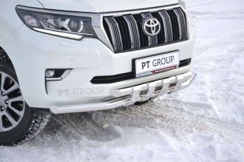 37 699 р. Защита переднего бампера двойная с пластинами из труб d63/63 мм Petroil Tuning Toyota Land Cruiser Prado J150 2-ой рестайлинг (2017-2020) (Нержавеющая полированная сталь)  с доставкой в г. Майкоп. Увеличить фотографию 2
