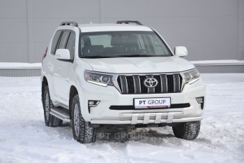 37 699 р. Защита переднего бампера двойная с пластинами из труб d63/63 мм Petroil Tuning Toyota Land Cruiser Prado J150 2-ой рестайлинг (2017-2020) (Нержавеющая полированная сталь)  с доставкой в г. Майкоп. Увеличить фотографию 3