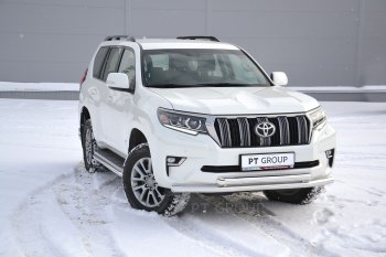 Защита переднего бампера двойная из труб d63/63 мм Petroil Tuning Toyota Land Cruiser Prado J150 2-ой рестайлинг (2017-2020) (Нержавеющая полированная сталь)