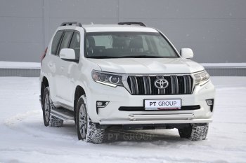 31 589 р. Защита переднего бампера двойная из труб d63/63 мм Petroil Tuning Toyota Land Cruiser Prado J150 2-ой рестайлинг (2017-2020) (Нержавеющая полированная сталь)  с доставкой в г. Майкоп. Увеличить фотографию 2