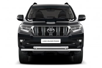 31 589 р. Защита переднего бампера двойная из труб d63/63 мм Petroil Tuning Toyota Land Cruiser Prado J150 2-ой рестайлинг (2017-2020) (Нержавеющая полированная сталь)  с доставкой в г. Майкоп. Увеличить фотографию 4
