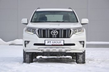 Защита переднего бампера на Petroil Tuning (диаметр 63 и 63) Toyota Land Cruiser Prado J150 2-ой рестайлинг (2017-2020) (Нержавеющая полированная сталь)
