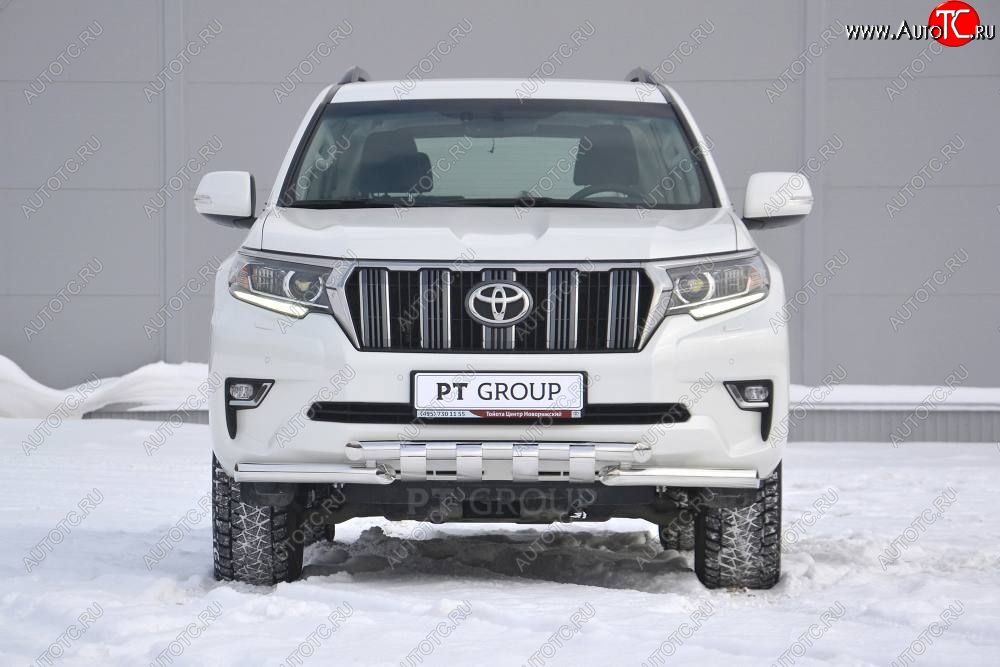 35 299 р. Защита переднего бампера на Petroil Tuning (диаметр 63 и 63) Toyota Land Cruiser Prado J150 2-ой рестайлинг (2017-2020) (Нержавеющая полированная сталь)  с доставкой в г. Майкоп