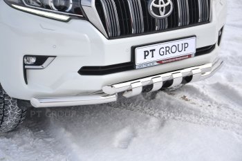 35 299 р. Защита переднего бампера на Petroil Tuning (диаметр 63 и 63) Toyota Land Cruiser Prado J150 2-ой рестайлинг (2017-2020) (Нержавеющая полированная сталь)  с доставкой в г. Майкоп. Увеличить фотографию 2