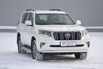 Защита переднего бампера одинарная из трубы d63 мм Petroil Tuning Toyota Land Cruiser Prado J150 2-ой рестайлинг (2017-2020) (Нержавеющая полированная сталь)