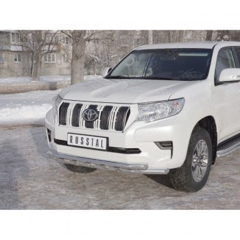 23 999 р. Защита переднего бампера (Ø63 мм с зубьями, нержавейка) SLITKOFF Toyota Land Cruiser Prado J150 2-ой рестайлинг (2017-2020)  с доставкой в г. Майкоп. Увеличить фотографию 2