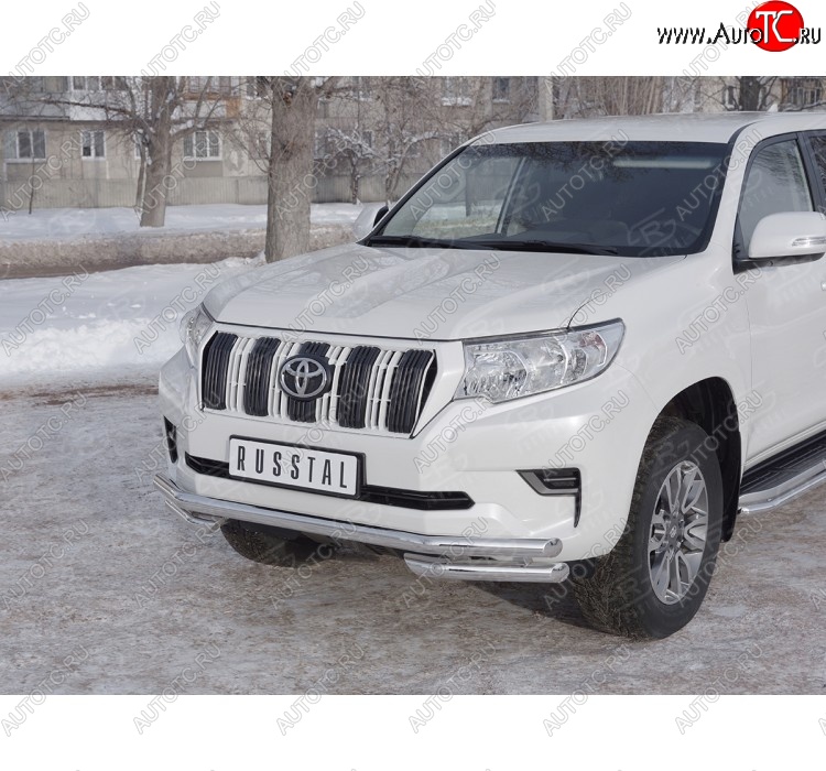 23 899 р. Защита переднего бампера (Ø63 мм с углами, нержавейка) SLITKOFF Toyota Land Cruiser Prado J150 2-ой рестайлинг (2017-2020)  с доставкой в г. Майкоп