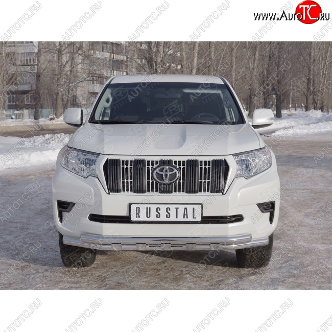 23 999 р. Защита переднего бампера (Ø63 мм с зубьями, нержавейка) SLITKOFF Toyota Land Cruiser Prado J150 2-ой рестайлинг (2017-2020)  с доставкой в г. Майкоп