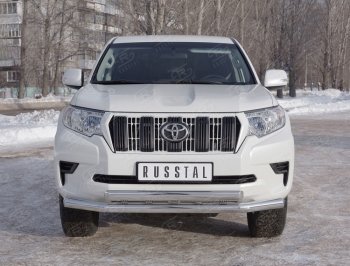 18 649 р. Защита переднего бампера (2 трубыØ76 и 75х42 мм, нержавейка) Russtal Toyota Land Cruiser Prado J150 2-ой рестайлинг (2017-2020)  с доставкой в г. Майкоп. Увеличить фотографию 3