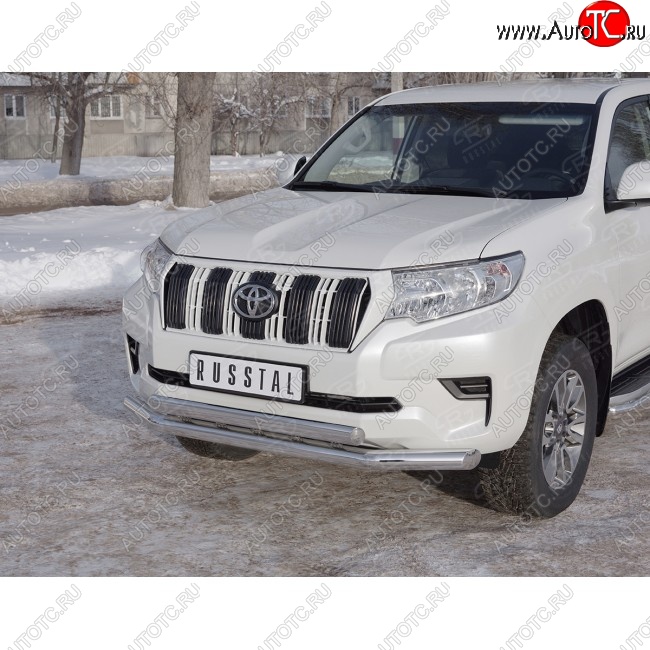 18 649 р. Защита переднего бампера (2 трубыØ76 и 75х42 мм, нержавейка) Russtal Toyota Land Cruiser Prado J150 2-ой рестайлинг (2017-2020)  с доставкой в г. Майкоп