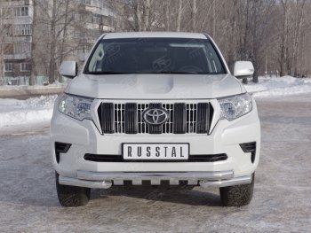 29 549 р. Защита переднего бампера (2 трубы Ø76 мм с зубами, нержавейка) SLITKOFF  Toyota Land Cruiser Prado  J150 (2017-2020) 2-ой рестайлинг  с доставкой в г. Майкоп. Увеличить фотографию 2