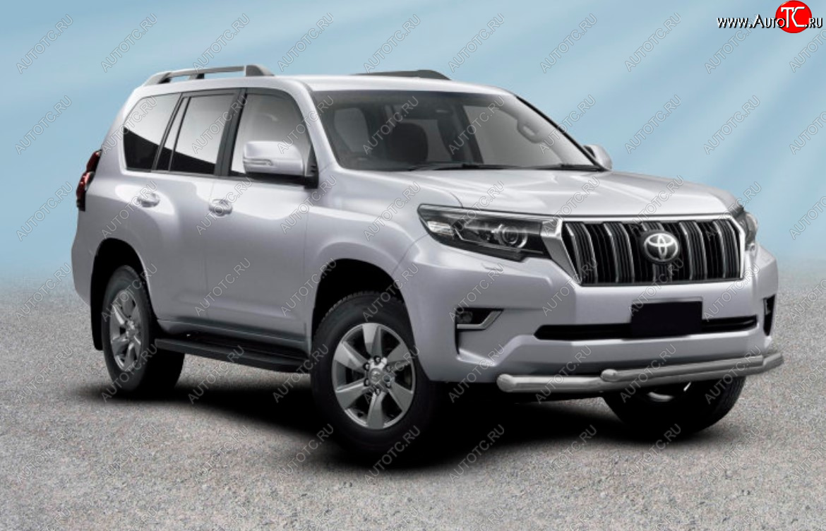 13 499 р. Защита переднего бампера Slitkoff (Ø 76+Ø 57, двойная).  Toyota Land Cruiser Prado  J150 (2017-2020) 2-ой рестайлинг (Сталь с полимерным покрытием. Цвет: серебристый)  с доставкой в г. Майкоп