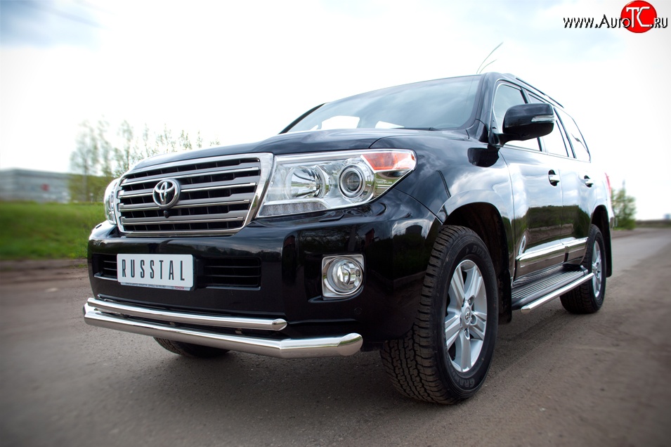 23 999 р. Защита переднего бампера (2 трубыØ76 и 42 мм, нержавейка) SLITKOFF  Toyota Land Cruiser  200 (2012-2015) 1-ый рестайлинг  с доставкой в г. Майкоп