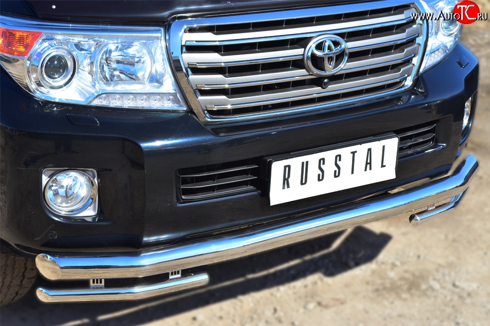 23 799 р. Защита переднего бампера (2 трубы Ø76 и 42 мм, нержавейка) SLITKOFF  Toyota Land Cruiser  200 (2012-2015) 1-ый рестайлинг  с доставкой в г. Майкоп