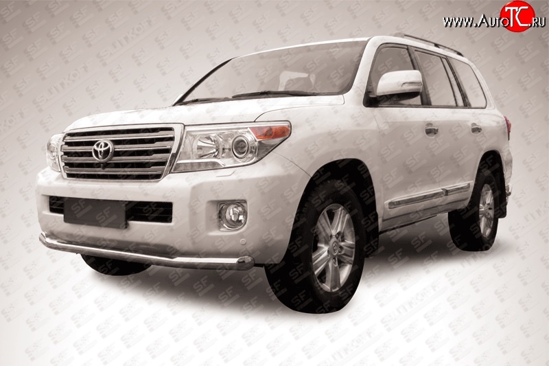 14 099 р. Одинарная защита переднего бампера из трубы диаметром 76 мм Slitkoff Toyota Land Cruiser 200 1-ый рестайлинг (2012-2015) (Цвет: нержавеющая полированная сталь)  с доставкой в г. Майкоп