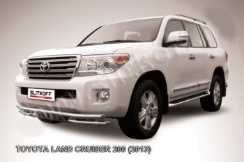 Защита переднего бампера Slitkoff (Ø57 и 57 мм, с защитой картера) Toyota Land Cruiser  200 (2012-2015) 1-ый рестайлинг (Нержавейка)