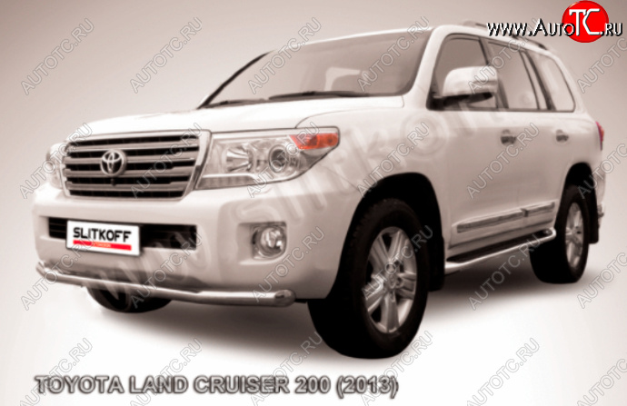 14 099 р. Защита переднего бампера Slitkoff (Ø76 мм) Toyota Land Cruiser 200 1-ый рестайлинг (2012-2015) (Нержавейка полированная)  с доставкой в г. Майкоп