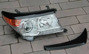 889 р. Реснички на фары KURAJ Toyota Land Cruiser 200 дорестайлинг (2007-2012) (Неокрашенные)  с доставкой в г. Майкоп. Увеличить фотографию 2