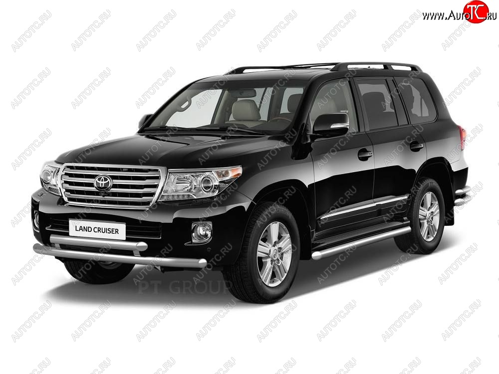 20 949 р. Защита порогов из трубы Ø51 Petroil Tuning Toyota Land Cruiser 200 2-ой рестайлинг (2015-2021) (Нержавеющая полированная сталь)  с доставкой в г. Майкоп