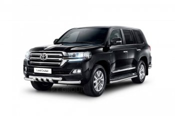 Защита порогов из трубы Ø63 Petroil Tuning Toyota Land Cruiser 200 2-ой рестайлинг (2015-2021) (Нержавеющая полированная сталь)
