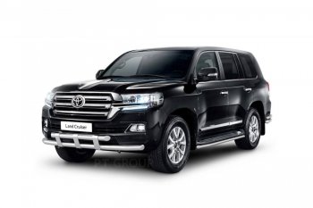 Защита переднего бампера двойная с пластинами из труб d63/63 мм Petroil Tuning Toyota Land Cruiser 200 2-ой рестайлинг (2015-2021) (Нержавеющая полированная сталь)