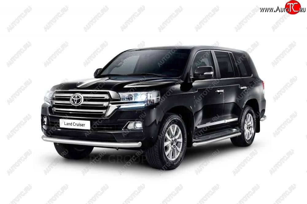21 589 р. Защита переднего бампера одинарная из трубы d63 мм Petroil Tuning Toyota Land Cruiser 200 2-ой рестайлинг (2015-2021) (Нержавеющая полированная сталь)  с доставкой в г. Майкоп