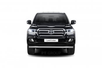 21 589 р. Защита переднего бампера одинарная из трубы d63 мм Petroil Tuning Toyota Land Cruiser 200 2-ой рестайлинг (2015-2021) (Нержавеющая полированная сталь)  с доставкой в г. Майкоп. Увеличить фотографию 2