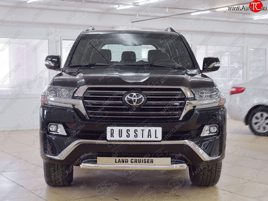 23 899 р. Защита переднего бампера (Ø63 мм с надписью, нержавейка) SLITKOFF  Toyota Land Cruiser  200 (2015-2021) 2-ой рестайлинг  с доставкой в г. Майкоп