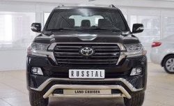Защита переднего бампера (2 трубыØ63 мм с надписью, нержавейка, EXECUTIVE) SLITKOFF Toyota Land Cruiser  200 (2015-2021) 2-ой рестайлинг