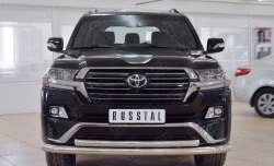 Защита переднего бампера (2 трубыØ76 и 63 мм, нержавейка) SLITKOFF Toyota Land Cruiser  200 (2015-2021) 2-ой рестайлинг