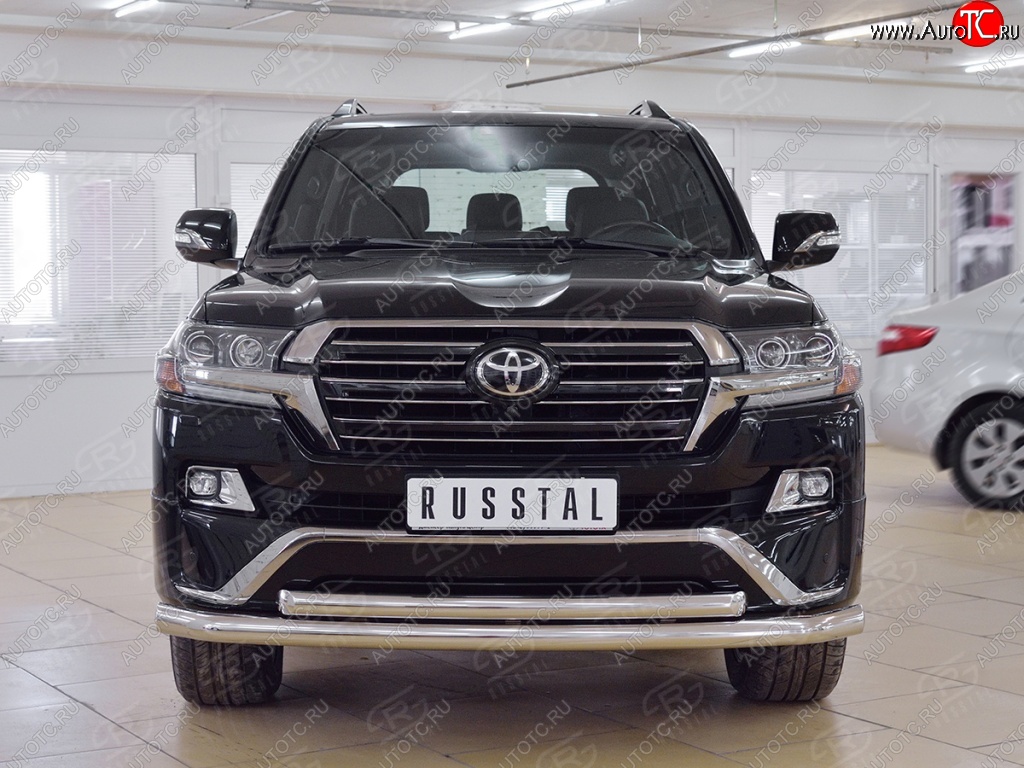 24 849 р. Защита переднего бампера (2 трубыØ76 и 63 мм, нержавейка) SLITKOFF  Toyota Land Cruiser  200 (2015-2021) 2-ой рестайлинг  с доставкой в г. Майкоп