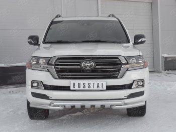 Защита переднего бампера (2 трубы Ø63 мм с зубами, нержавейка) SLITKOFF Toyota Land Cruiser  200 (2015-2021) 2-ой рестайлинг