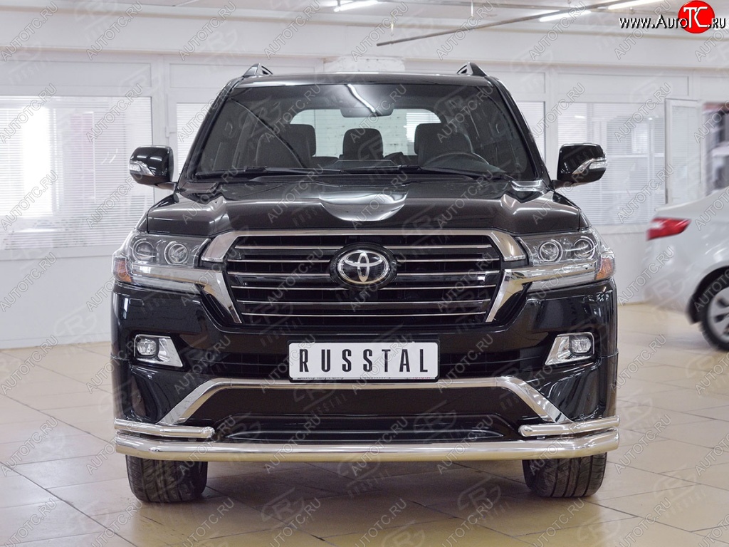 22 999 р. Защита переднего бампера (2 трубыØ76 и 42 мм, нержавейка) SLITKOFF  Toyota Land Cruiser  200 (2015-2021) 2-ой рестайлинг  с доставкой в г. Майкоп