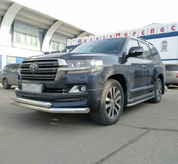 23 499 р. Защита переднего бампера (2 трубыØ76 и 63 мм, нержавейка) SLITKOFF  Toyota Land Cruiser  200 (2015-2021) 2-ой рестайлинг  с доставкой в г. Майкоп. Увеличить фотографию 2