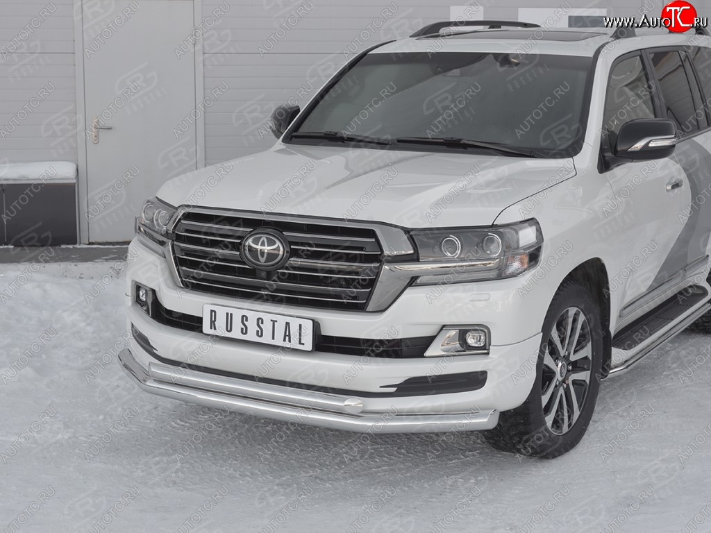 23 499 р. Защита переднего бампера (2 трубыØ76 и 63 мм, нержавейка) SLITKOFF  Toyota Land Cruiser  200 (2015-2021) 2-ой рестайлинг  с доставкой в г. Майкоп