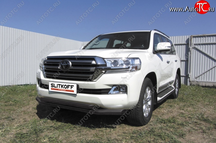 14 949 р. Защита переднего бампер Slitkoff  Toyota Land Cruiser  200 (2015-2021) 2-ой рестайлинг (Цвет: серебристый)  с доставкой в г. Майкоп