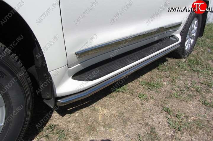 13 799 р. Защита штатных порогов из трубы диаметром 42 мм Slitkoff Toyota Land Cruiser 200 2-ой рестайлинг (2015-2021) (Цвет: нержавеющая полированная сталь)  с доставкой в г. Майкоп