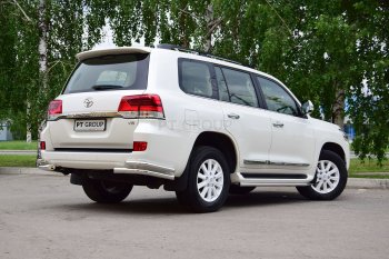 27 269 р. Защита заднего бампера Petroil Tuning (уголки двойные, d63/51) Toyota Land Cruiser 200 2-ой рестайлинг (2015-2021) (Нержавеющая полированная сталь)  с доставкой в г. Майкоп. Увеличить фотографию 2