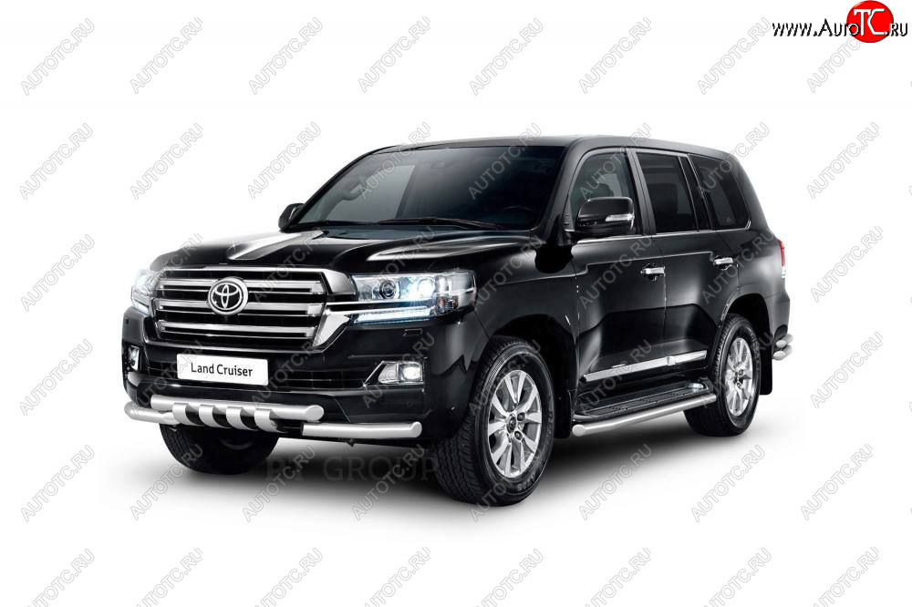 22 749 р. Защита порогов Petroil Tuning d63 Toyota Land Cruiser 200 2-ой рестайлинг (2015-2021) (Нержавеющая полированная сталь)  с доставкой в г. Майкоп
