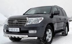 Защита переднего бампера (2 трубы Ø76 мм с зубами, нержавейка) SLITKOFF Toyota Land Cruiser  200 (2007-2012) дорестайлинг