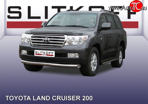 14 099 р. Одинарная защита переднего бампера из трубы диаметром 76 мм Slitkoff Toyota Land Cruiser 200 дорестайлинг (2007-2012) (Цвет: нержавеющая полированная сталь)  с доставкой в г. Майкоп