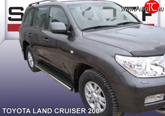 14 599 р. Защита штатных порогов из круглой трубы диаметром 57 мм Slitkoff Toyota Land Cruiser 200 дорестайлинг (2007-2012) (Цвет: нержавеющая полированная сталь)  с доставкой в г. Майкоп