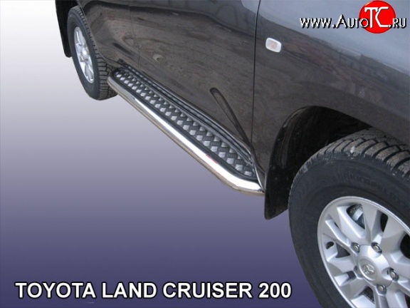 25 649 р. Широкая защита порогов с трубой диаметром 42 мм Slitkoff Toyota Land Cruiser 200 дорестайлинг (2007-2012) (Цвет: нержавеющая полированная сталь)  с доставкой в г. Майкоп