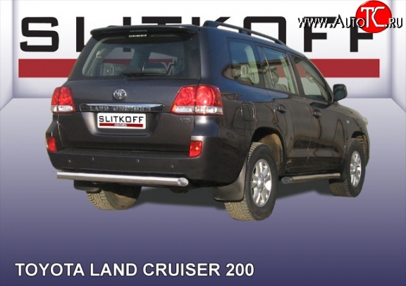 14 099 р. Защита заднего бампера из короткой трубы диаметром 76 мм Slitkoff Toyota Land Cruiser 200 дорестайлинг (2007-2012) (Цвет: нержавеющая полированная сталь)  с доставкой в г. Майкоп