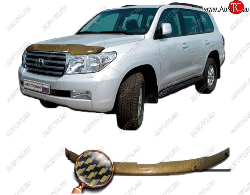1 989 р. Дефлектор капота CA-Plastiс  Toyota Land Cruiser  200 (2007-2012) дорестайлинг (серия Шелкография карбон-золото)  с доставкой в г. Майкоп