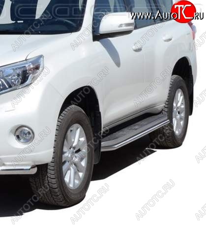 9 799 р. Защита порогов ТехноСфера (Техно Сфера) (Сталь с покрытием, 40 mm) Toyota Land Cruiser Prado J150 1-ый рестайлинг (2013-2017) (цвет: Серебристый)  с доставкой в г. Майкоп