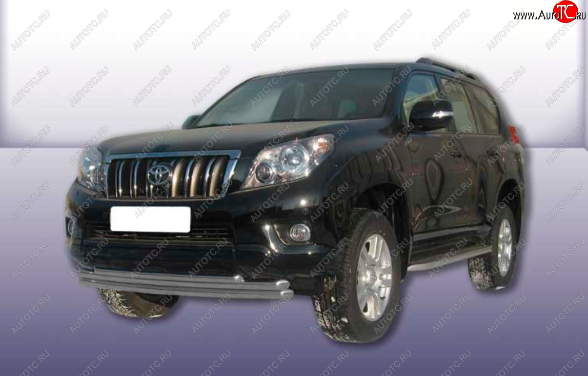 13 949 р. Защита переднего бампера Slitkoff (Ø 57+Ø 57+Ø 42, тройная).  Toyota Land Cruiser Prado  J150 (2009-2013) дорестайлинг (Сталь с полимерным покрытием. Цвет: серебристый)  с доставкой в г. Майкоп