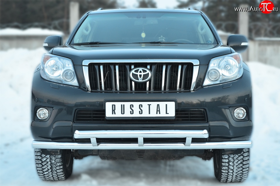 24 649 р. Защита переднего бампера (2 трубыØ63 мм, нержавейка) SLITKOFF  Toyota Land Cruiser Prado  J150 (2009-2013) дорестайлинг  с доставкой в г. Майкоп