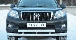 Защита переднего бампера (2 трубыØ76 и 63 мм, нержавейка) SLITKOFF Toyota Land Cruiser Prado  J150 (2009-2013) дорестайлинг